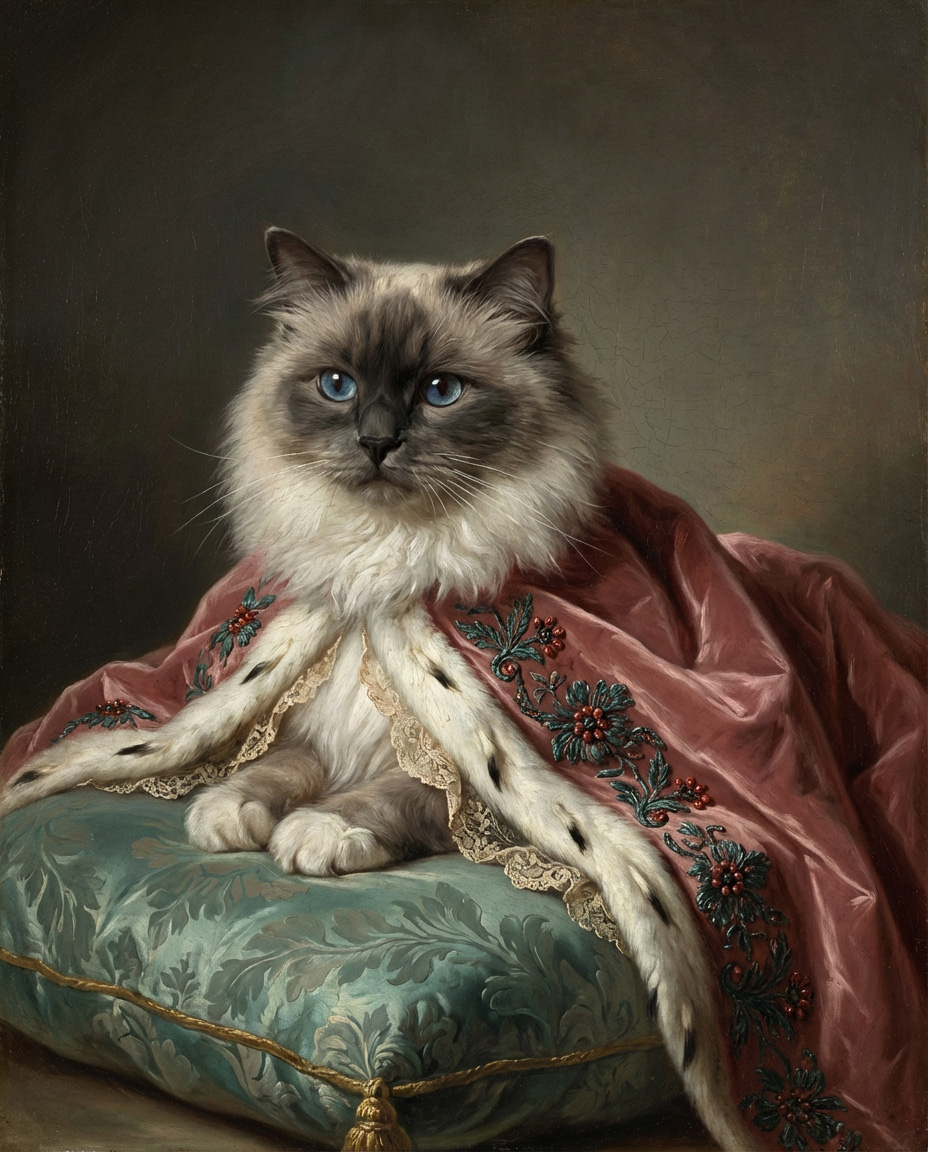 Royal cat portrait in classical style